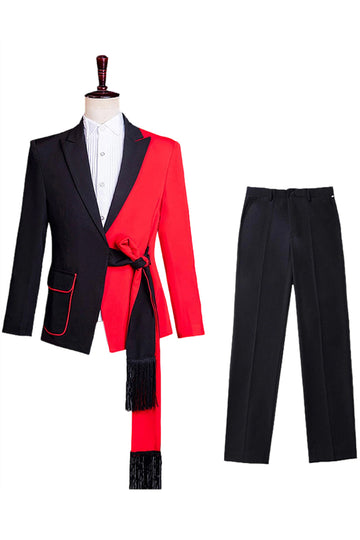 Black and Red 2 Piece Peak Lapel Men's Suits with Sash